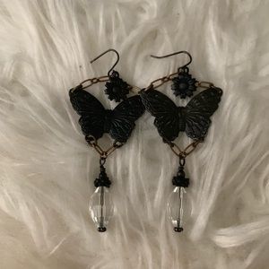 Black Antiqued Butterfly Earrings